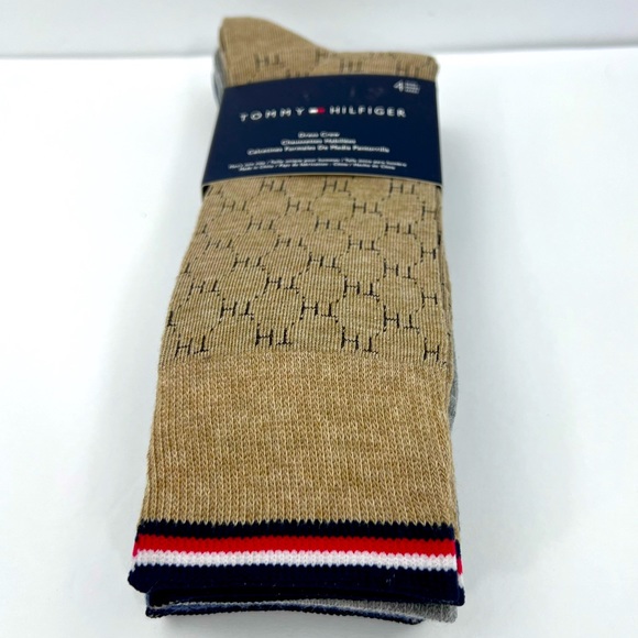 TOMMY HILFIGER,MEN’S DRESS CREW SOCKS, 4 PAIRS DECORATIVE TAN,GREY, BLUE 1 SIZE - Picture 16 of 16